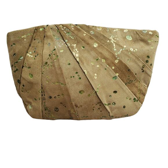 Inge Christopher Evening Clutch in olive green pleated printed leather - Picture 1 of 9